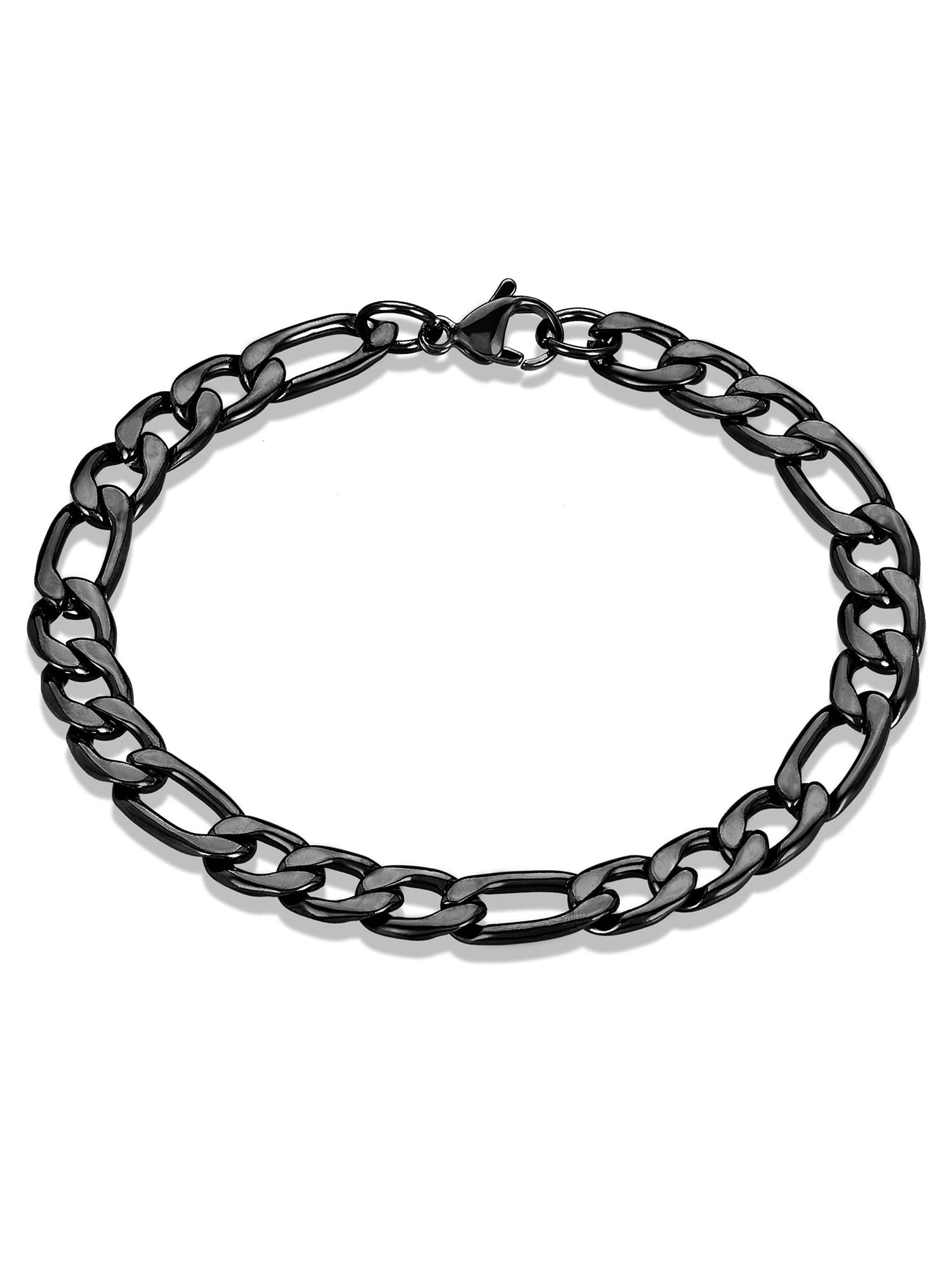 Crucible Jewelry Men's Figaro Chain Black Plated Steel Bracelet (8mm) - 8.25 Inches